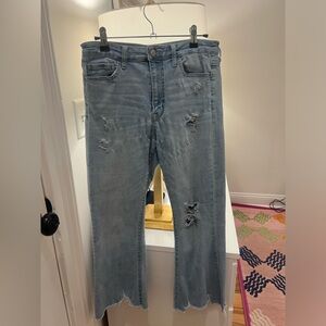 VERVET Crop & Flare Distressed Light Blue Jeans